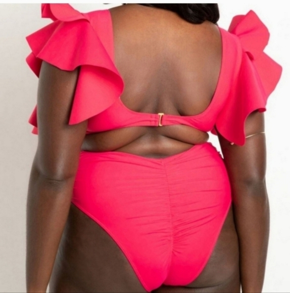 RARE HTF Nwot Eloquii ruffle bikini set hot pink size 24 - Picture 2 of 3